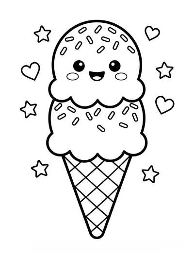 Kolorowanka Lody kawaii do druku